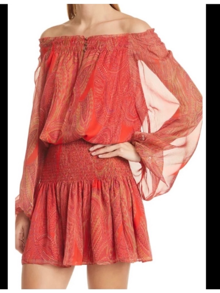Nwot Ramy Brook Off Shoulder Red Metallic Mini Dress
